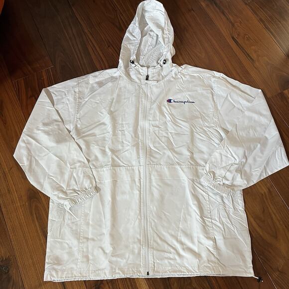 Champion Men's Hooded Windbreaker Jacket White Size 2XL - Picture 1 of 11